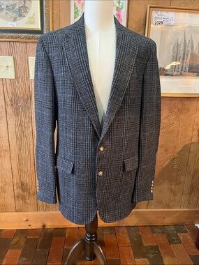 MEN BLAZER 42L Palm Beach 100% wool blue/grey 3043